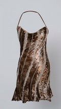 Brown Velvet Halter Mini Dress