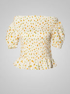 Yellow Floral Off-Shoulder Puff-Sleeve Blouse
