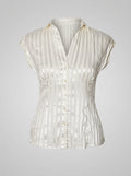 White Satin Stripe Collared Top