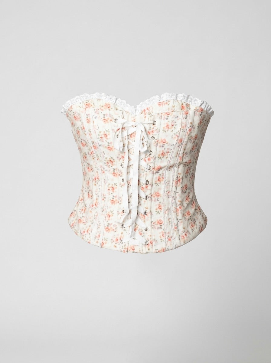 Floral Lace-Up Corset Top