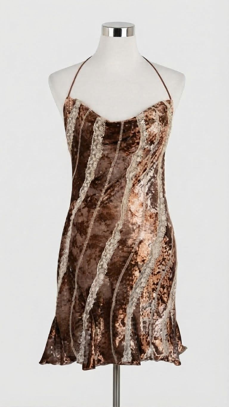 Brown Velvet Halter Mini Dress