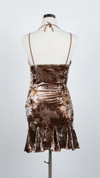 Brown Velvet Halter Mini Dress