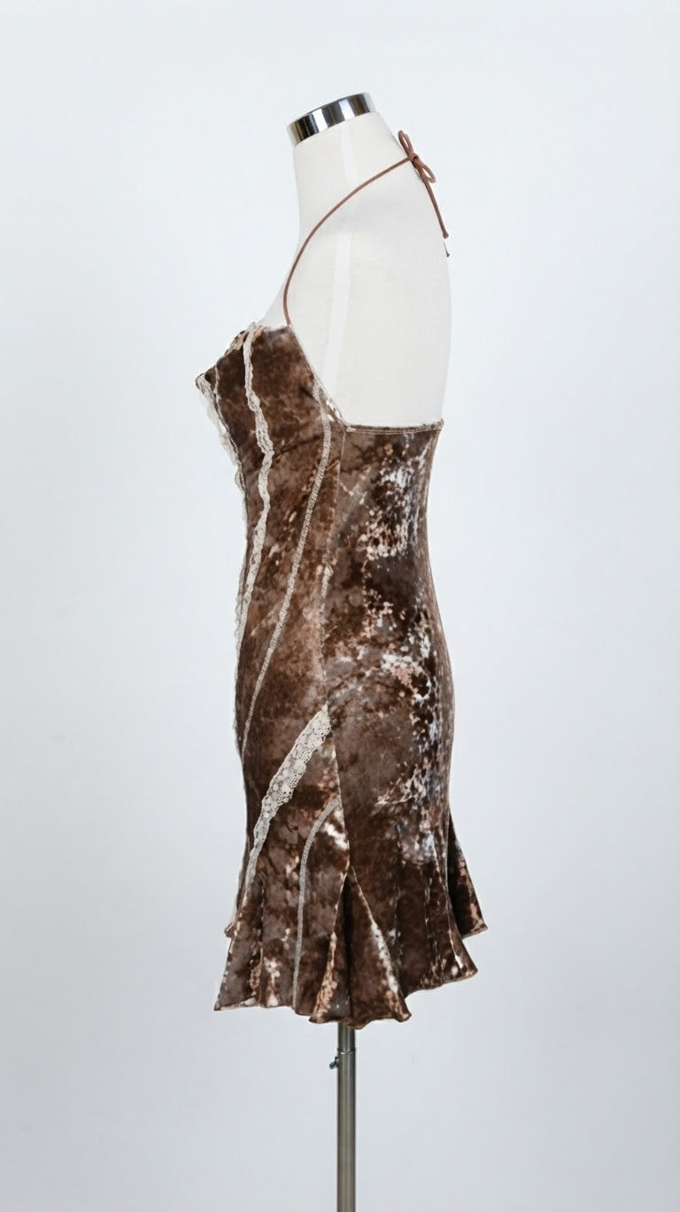 Brown Velvet Halter Mini Dress