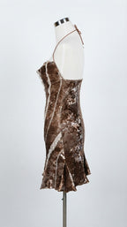 Brown Velvet Halter Mini Dress