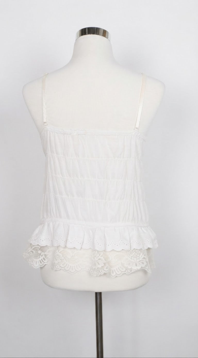 White Ruffle Corset Cami with Green Trim