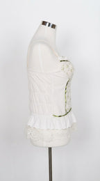 White Ruffle Corset Cami with Green Trim
