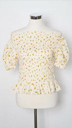 Yellow Floral Off-Shoulder Puff-Sleeve Blouse
