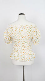 Yellow Floral Off-Shoulder Puff-Sleeve Blouse