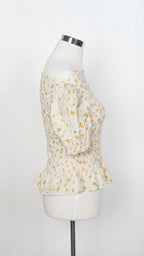 Yellow Floral Off-Shoulder Puff-Sleeve Blouse