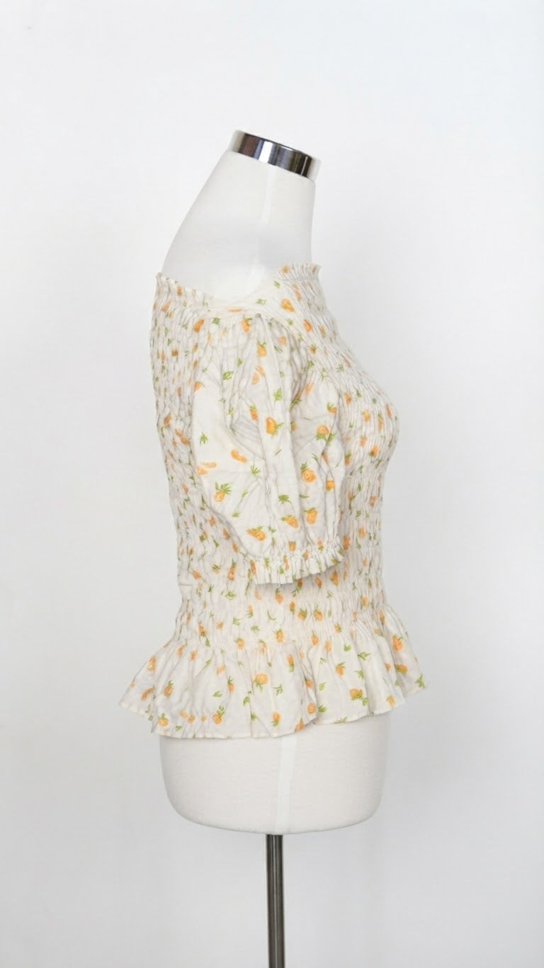 Yellow Floral Off-Shoulder Puff-Sleeve Blouse