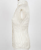 White Satin Stripe Collared Top