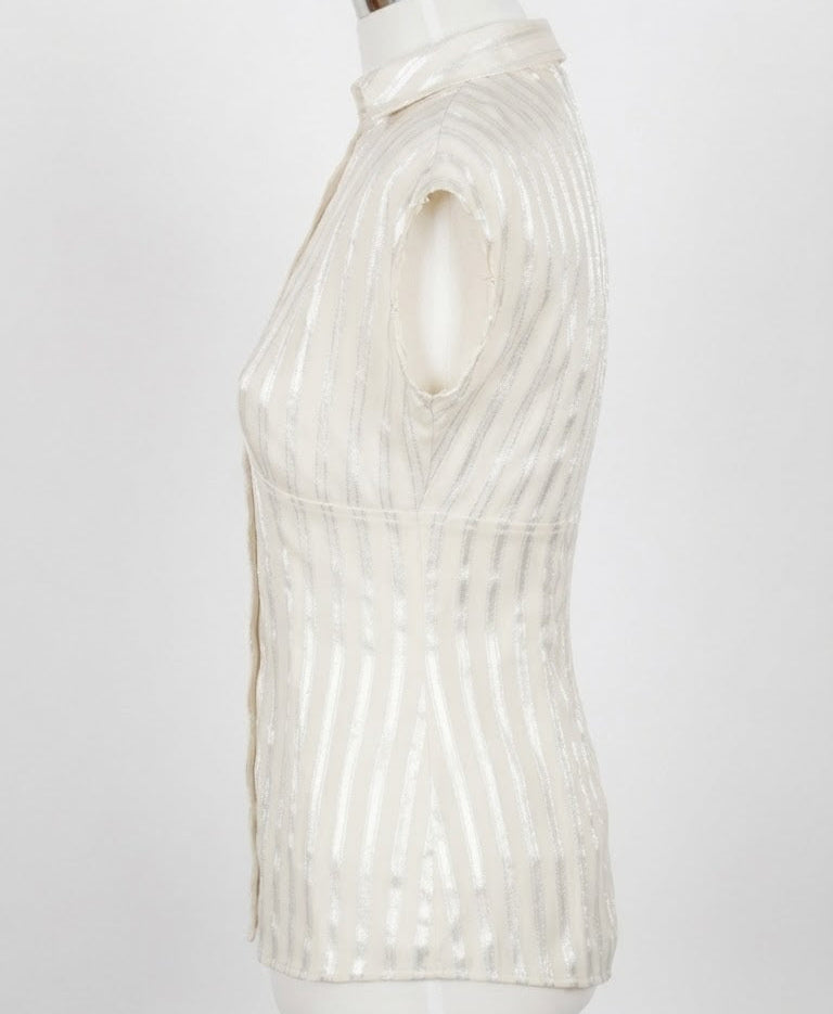 White Satin Stripe Collared Top