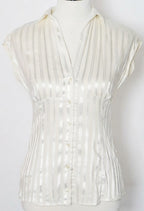 White Satin Stripe Collared Top