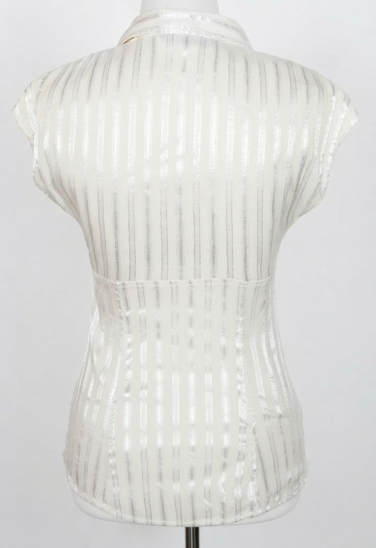 White Satin Stripe Collared Top