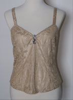 Taupe Lace Cami with Brooch Detail