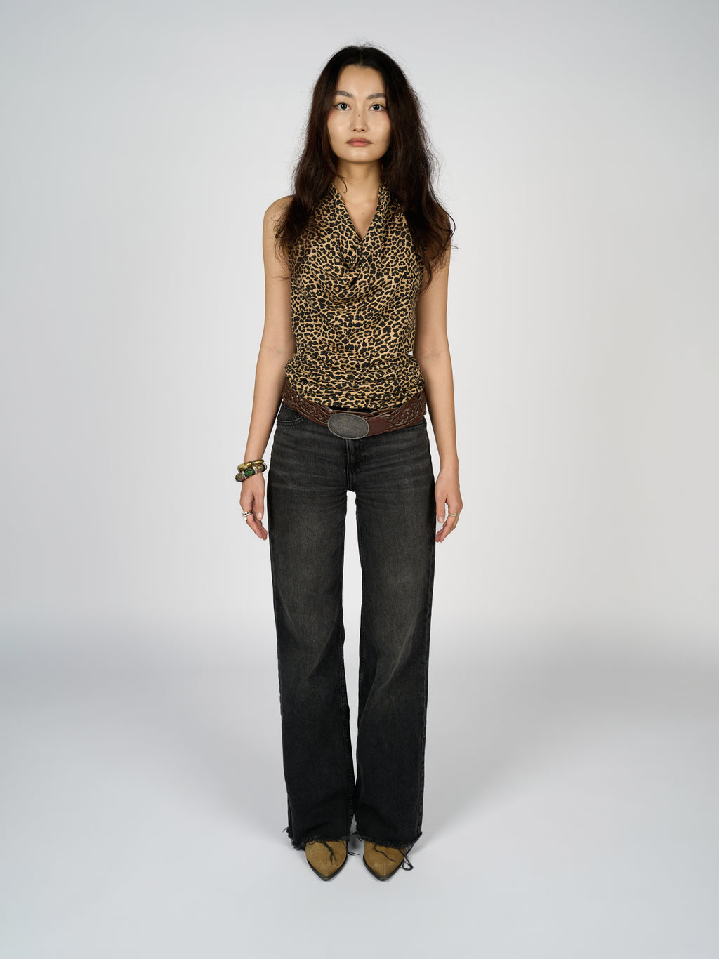 Backless Cowel Neck Leopard Print Top