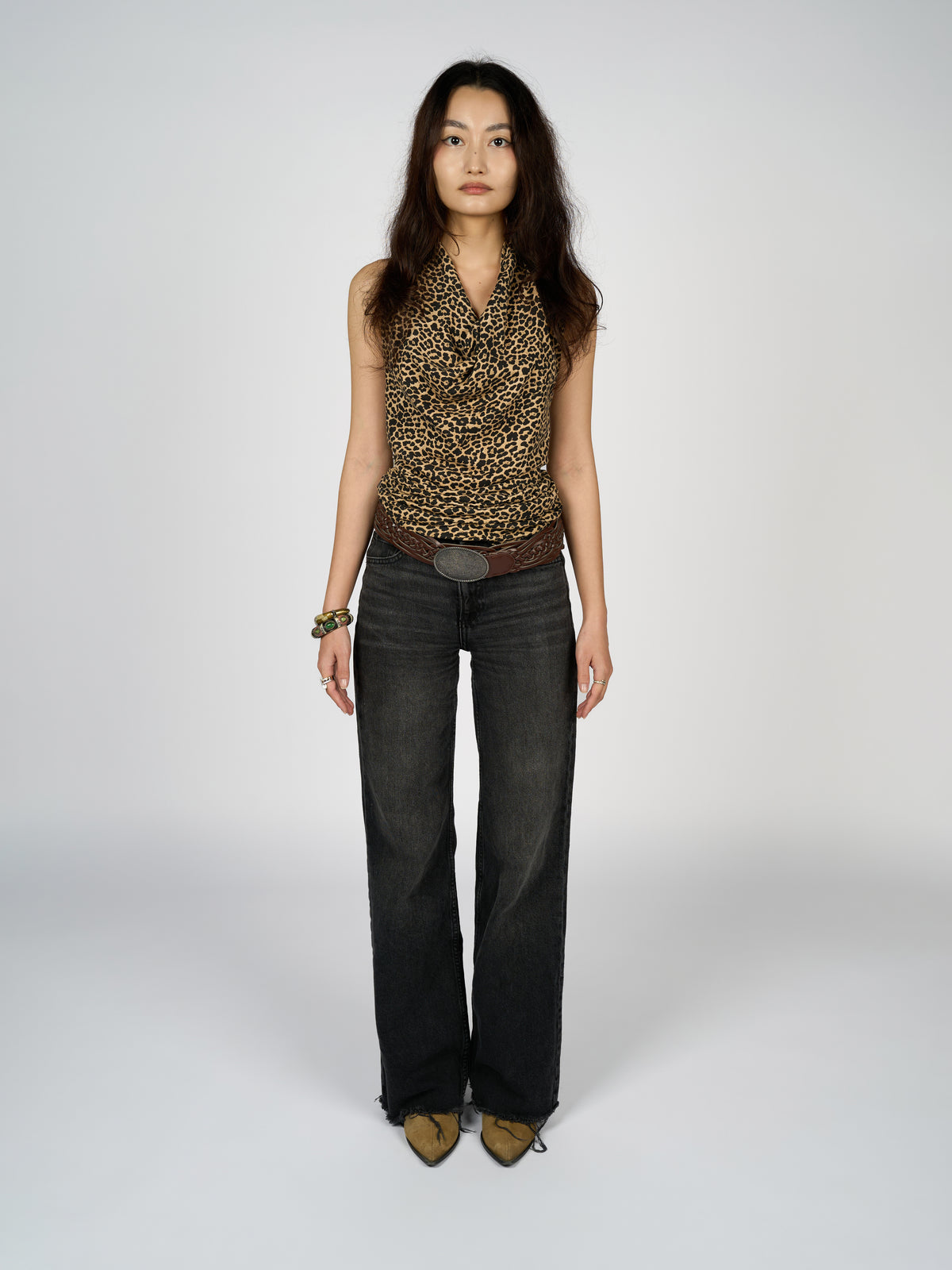Backless Cowel Neck Leopard Print Top
