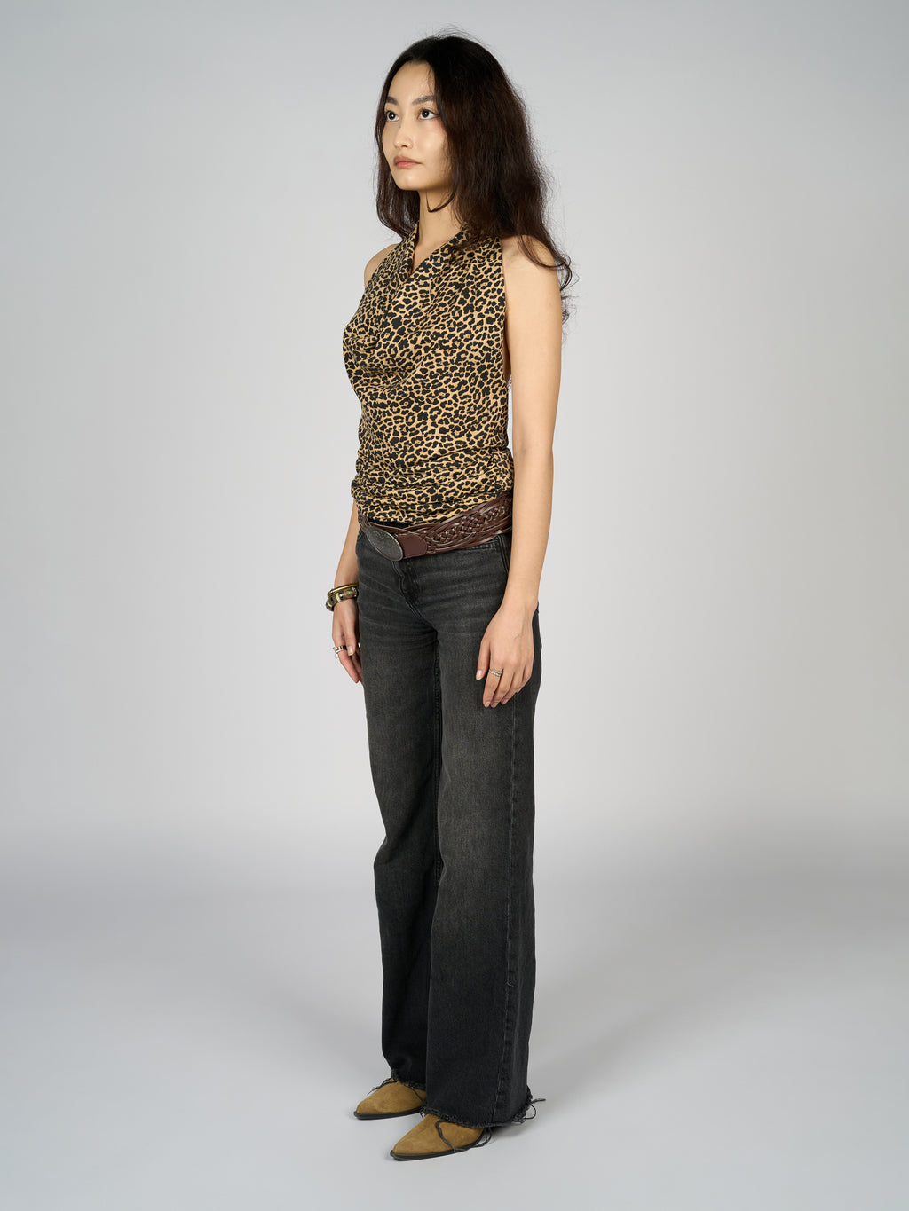 Backless Cowel Neck Leopard Print Top
