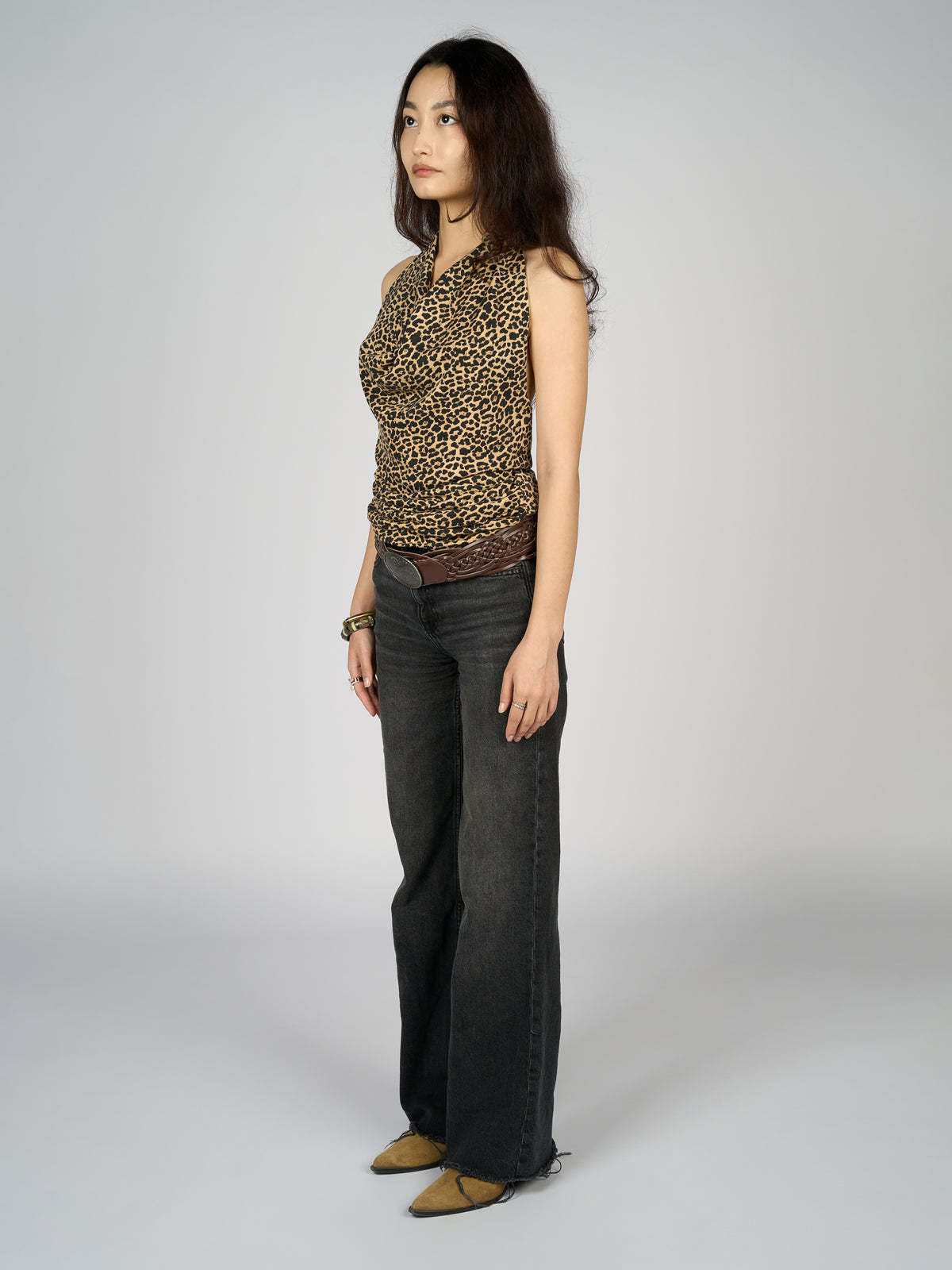 Backless Cowel Neck Leopard Print Top