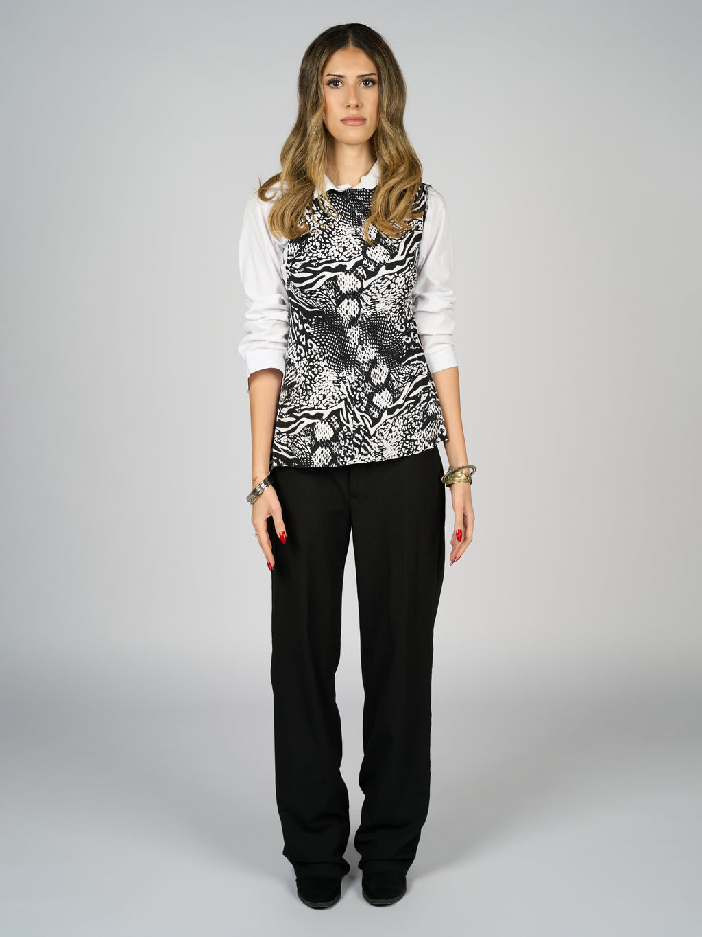 Mixed Animal Print B&W Top