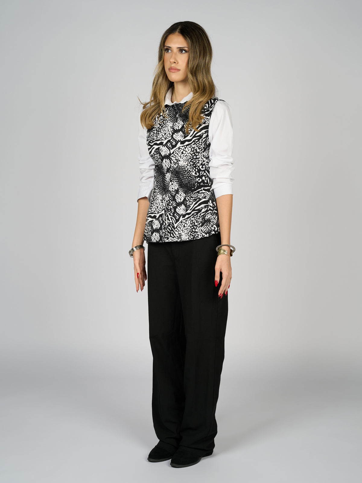 Mixed Animal Print B&W Top