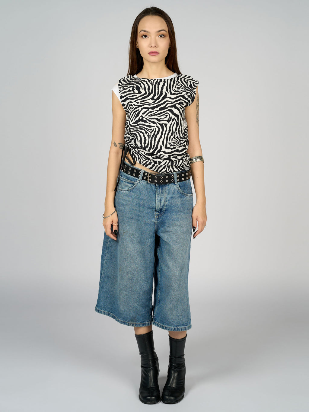 Adjustable Lace Strap Side Zebra Top