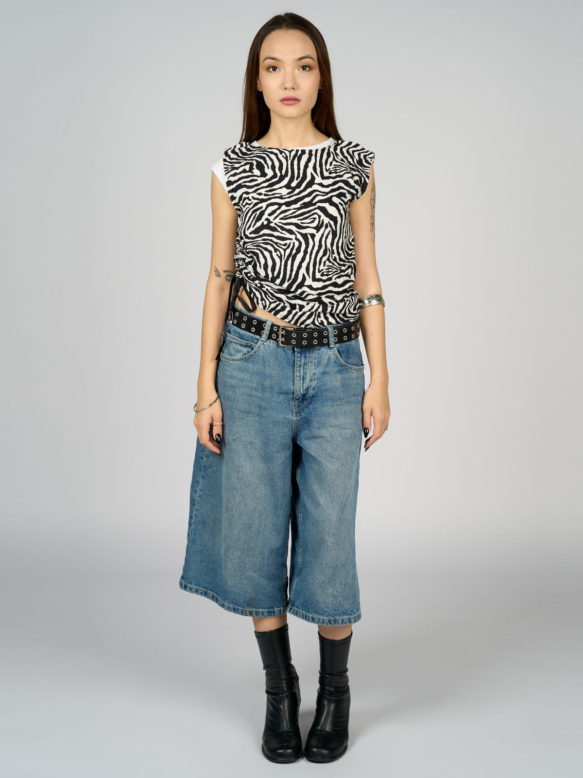 Adjustable Lace Strap Side Zebra Top