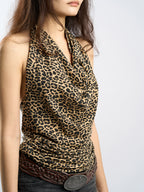 Backless Cowel Neck Leopard Print Top