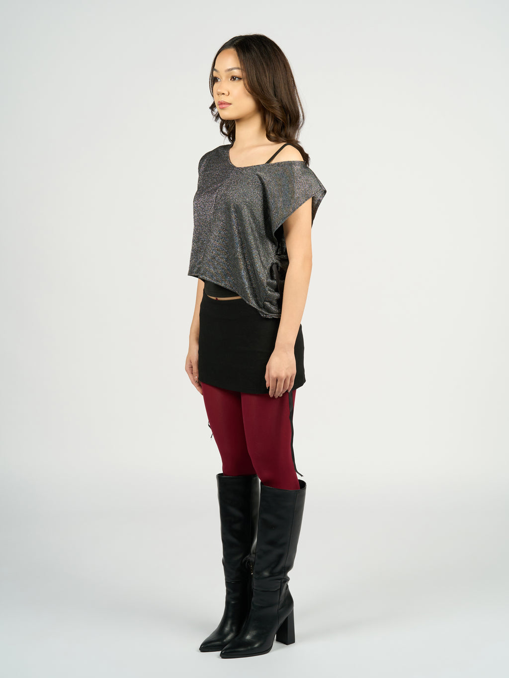 Metallic Knit Wide Neck Top