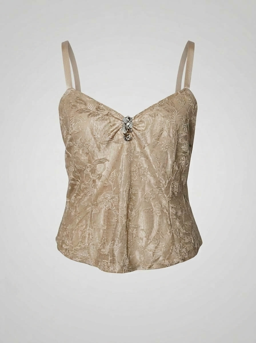 Taupe Lace Cami with Brooch Detail